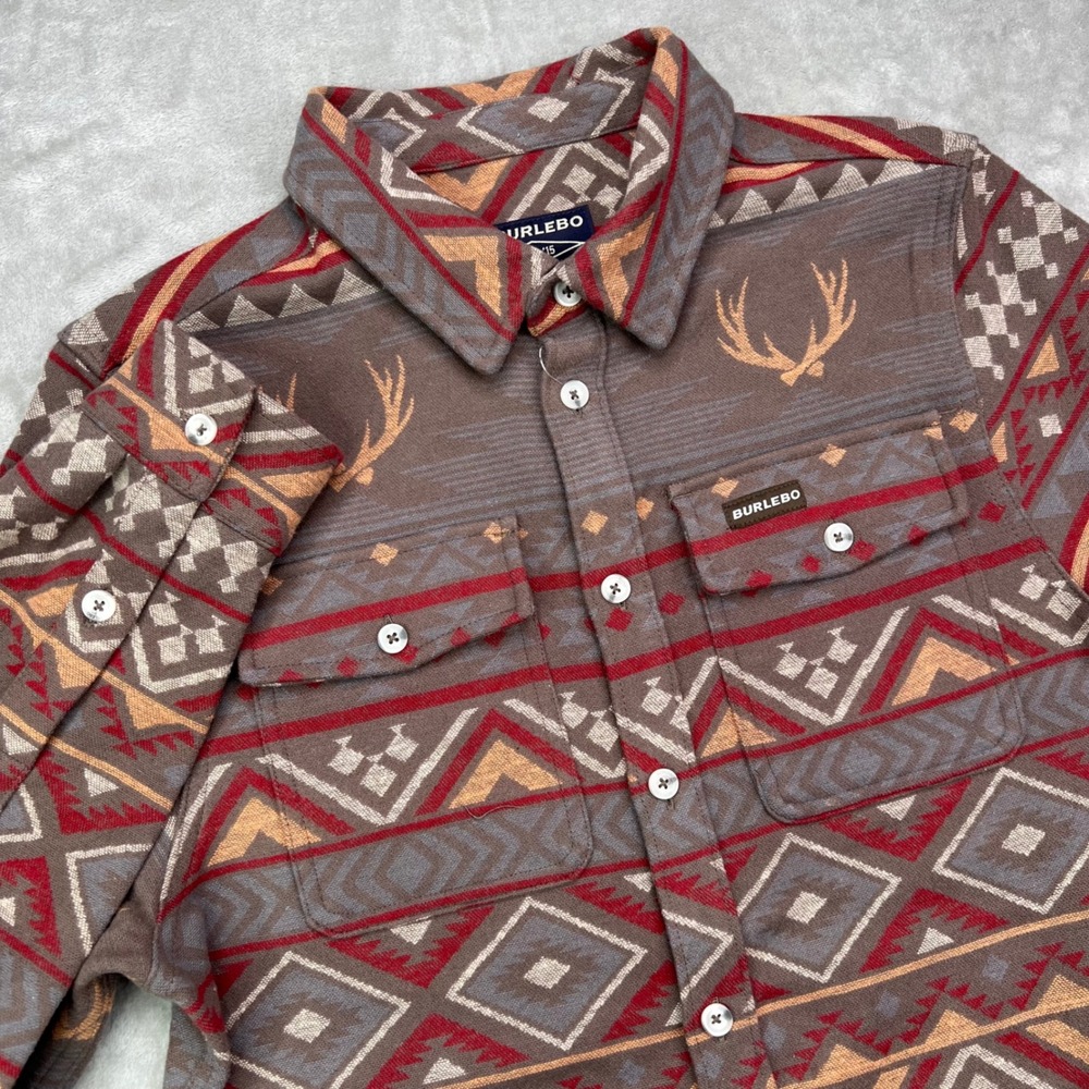 Burlebo Vintage Heavyweight Flannel Mens‎ Small Brown Aztec Southwestern Stretch